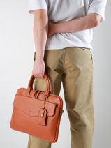Leather Flandres Briefcase 1 Compartment Etrier Orange flandres EFLA8241-vue-porte