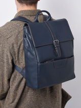 Sac � Dos Business Foulonn� 2 Compartiments Cuir Etrier Bleu foulonne EFOU8092-vue-porte